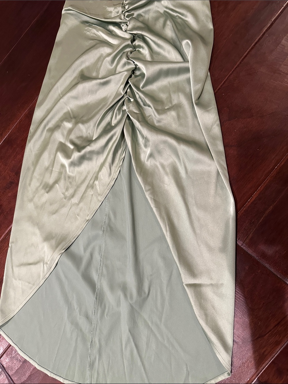 Brand New w/ Tags Cider Satin Ruched High-Low Skirt in Sage Green